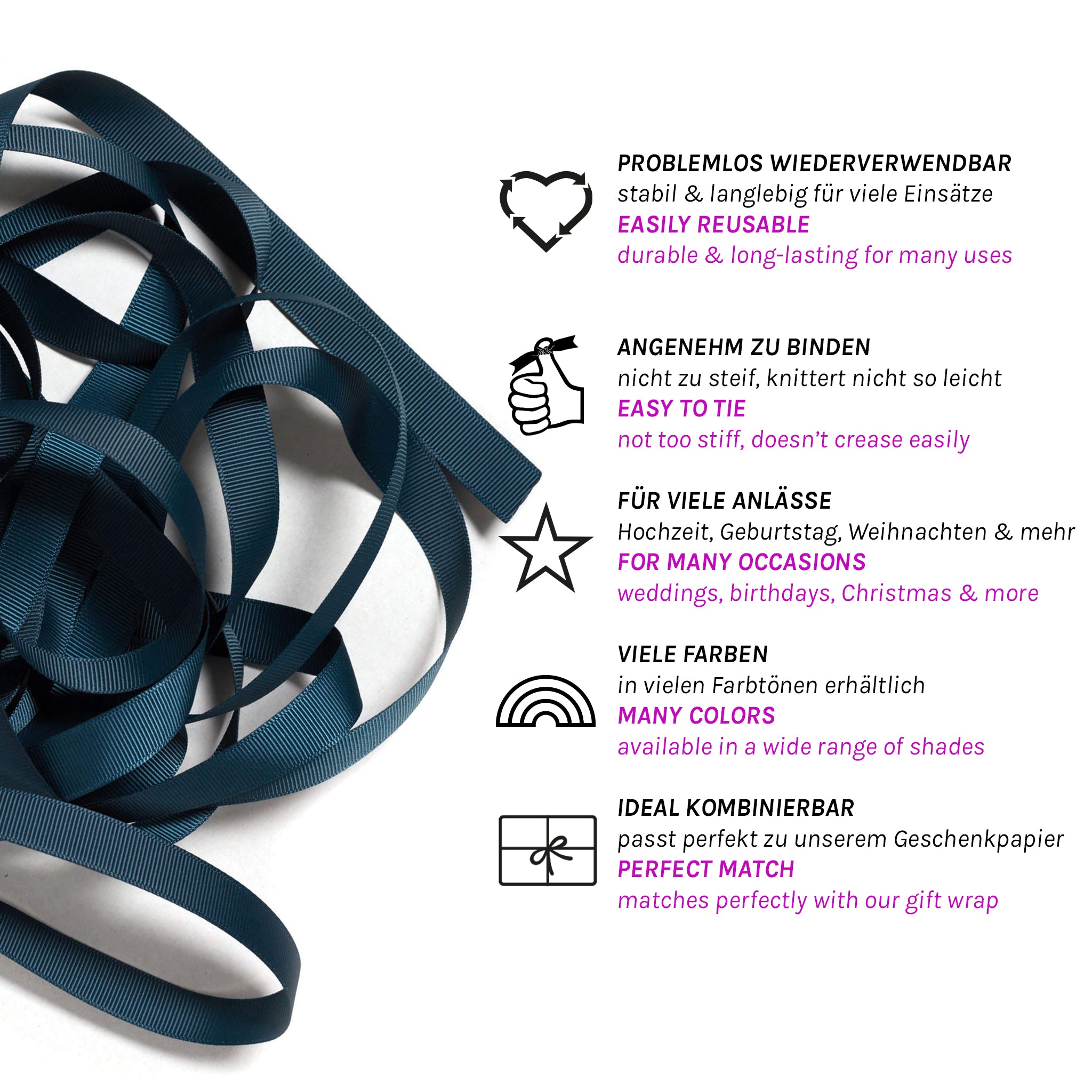 Geschenkband Petrol - 16mm x 5m