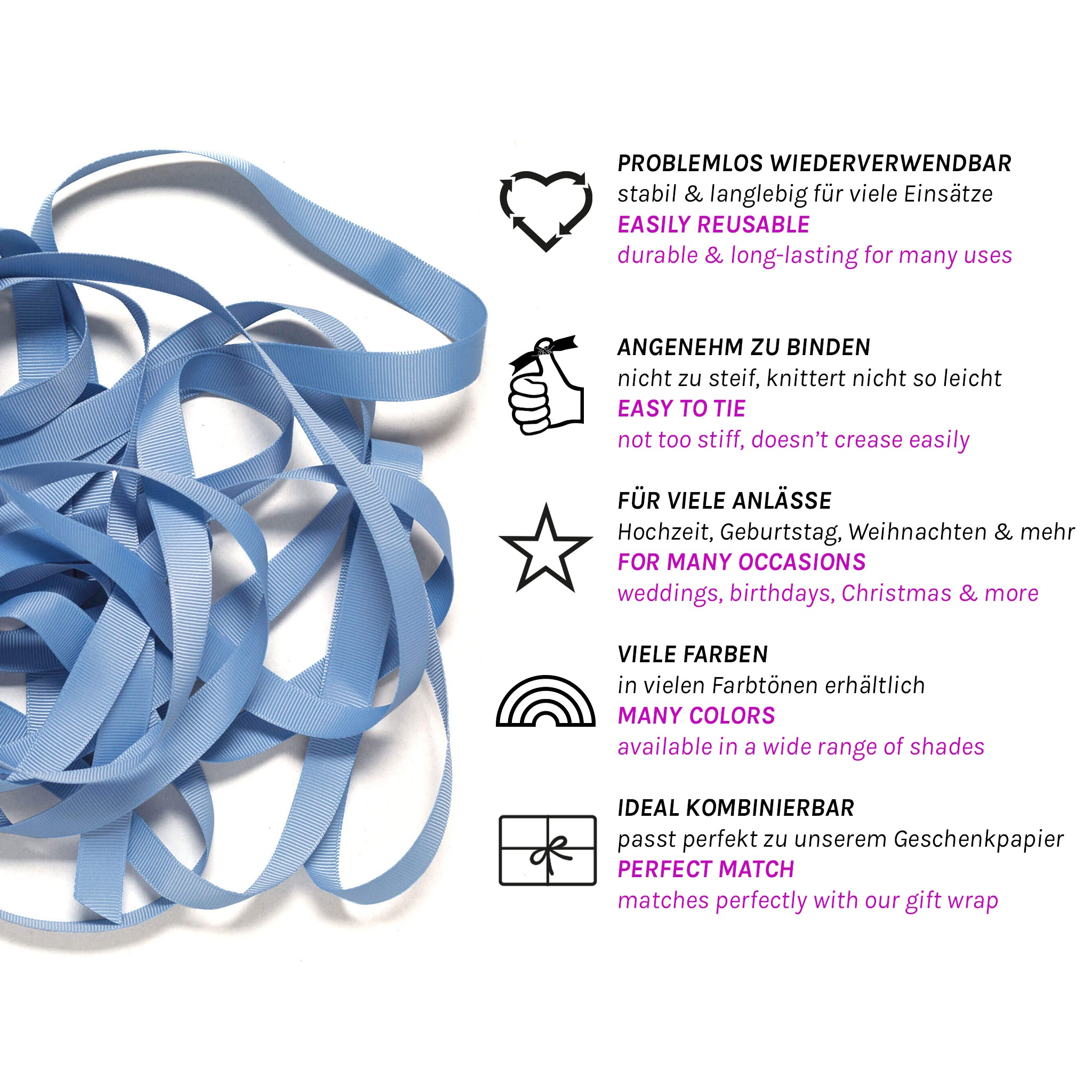 Geschenkband Mittelblau - 16mm x 5m