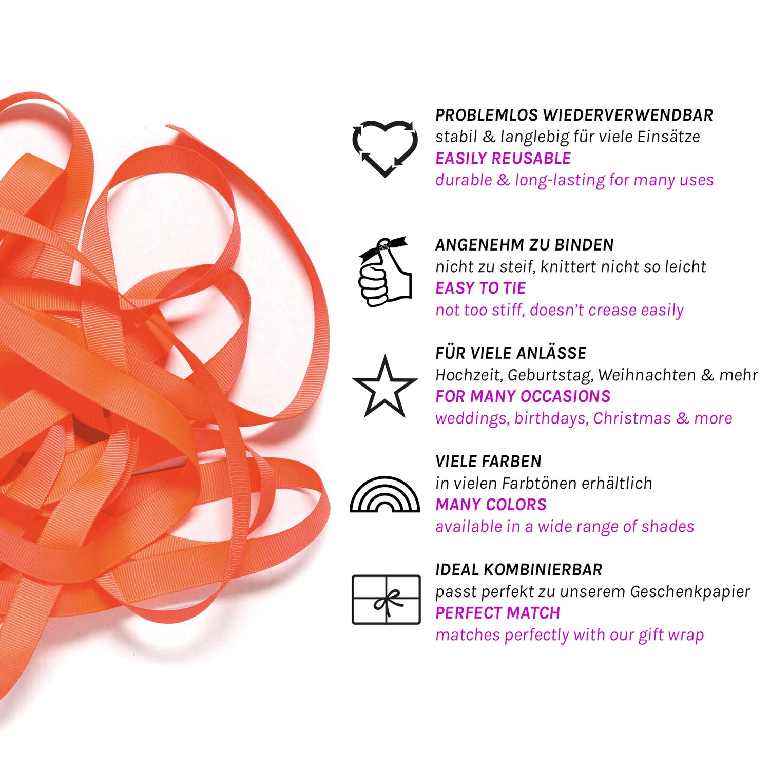 Geschenkband Neon Orange - 16mm x 5m