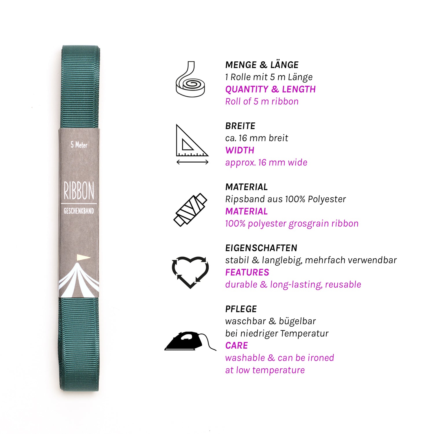 Geschenkband Tannengrün - 16mm x 5m