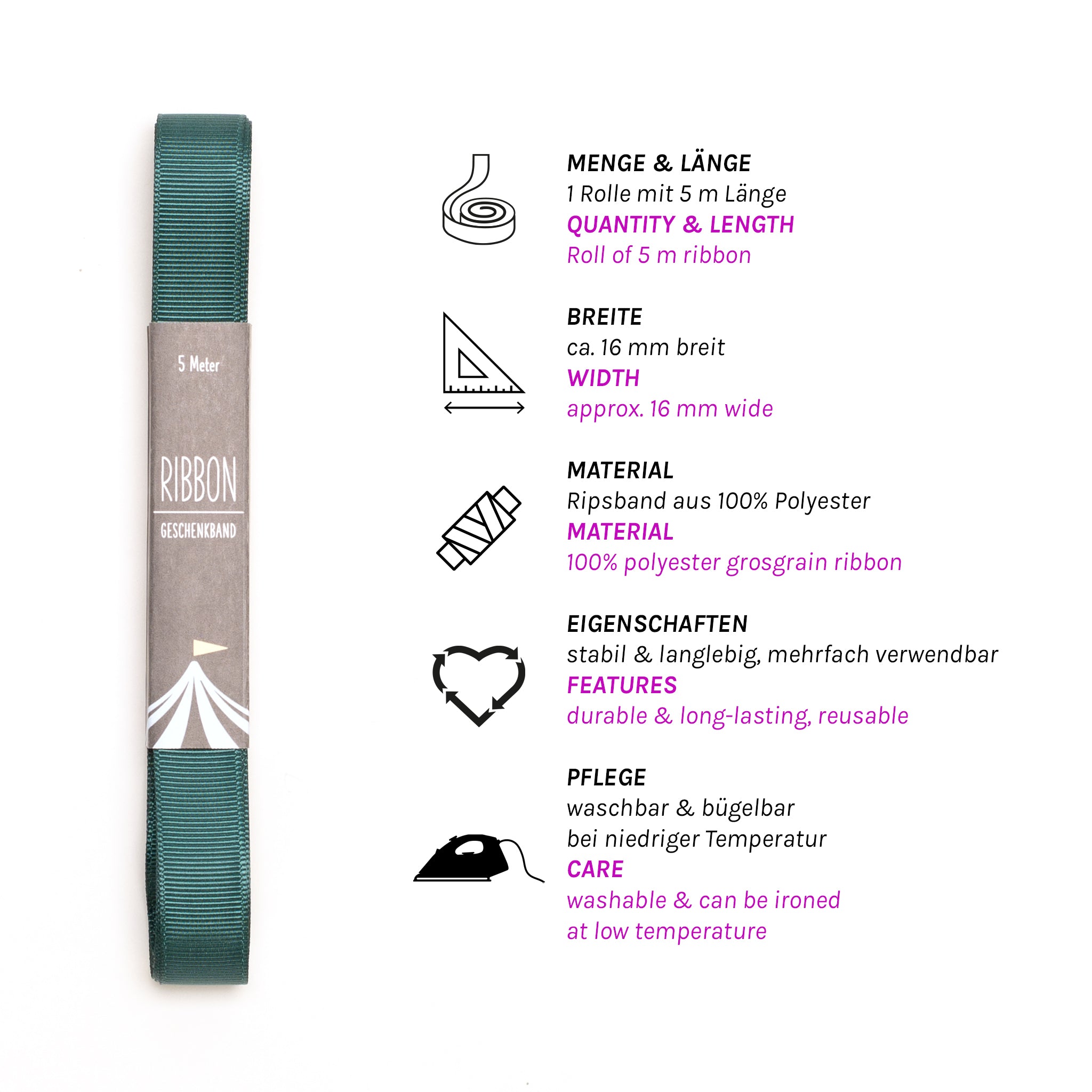 Geschenkband Tannengrün - 16mm x 5m