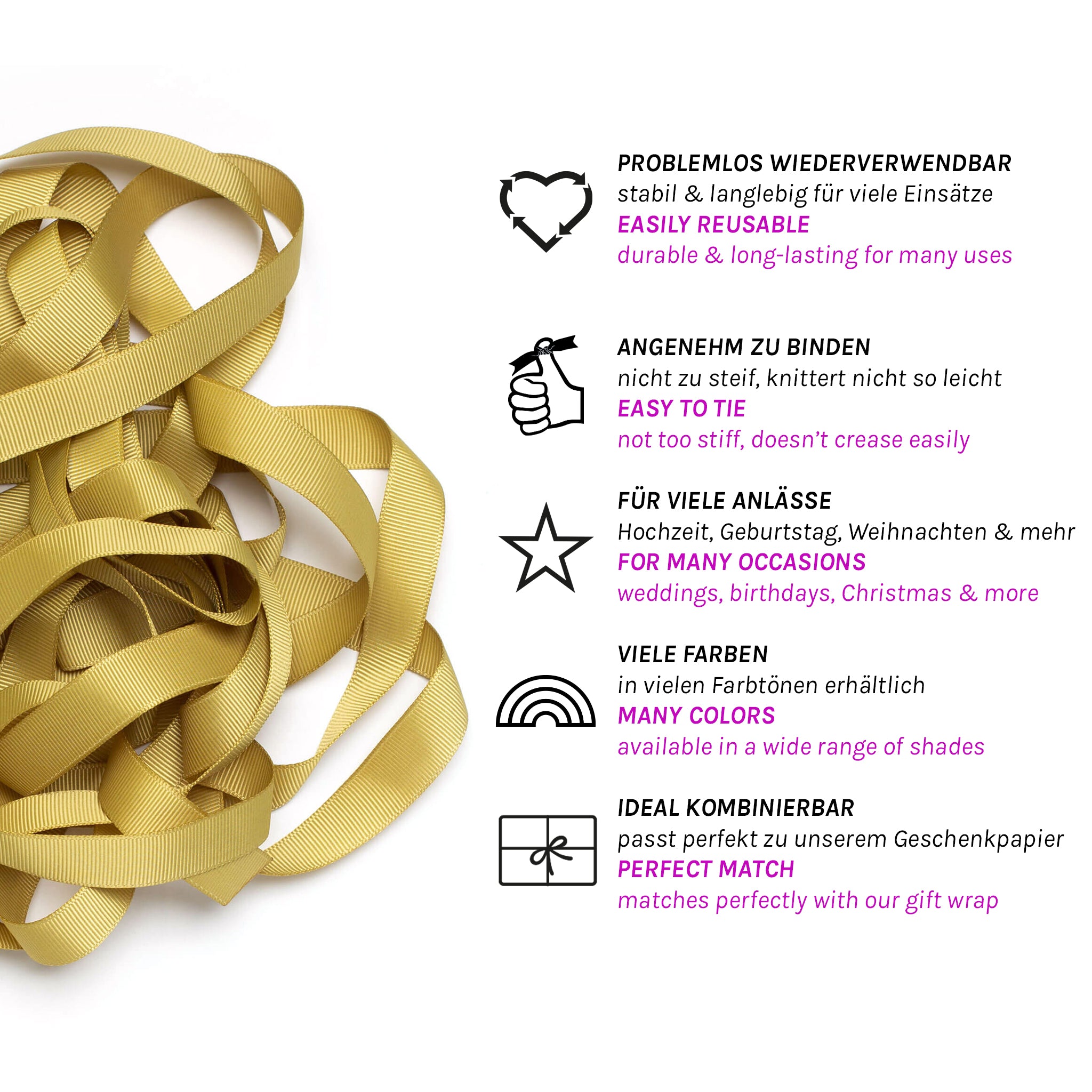 Gift ribbon gold yellow - 16mm x 5m