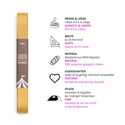 Gift ribbon gold yellow - 16mm x 5m