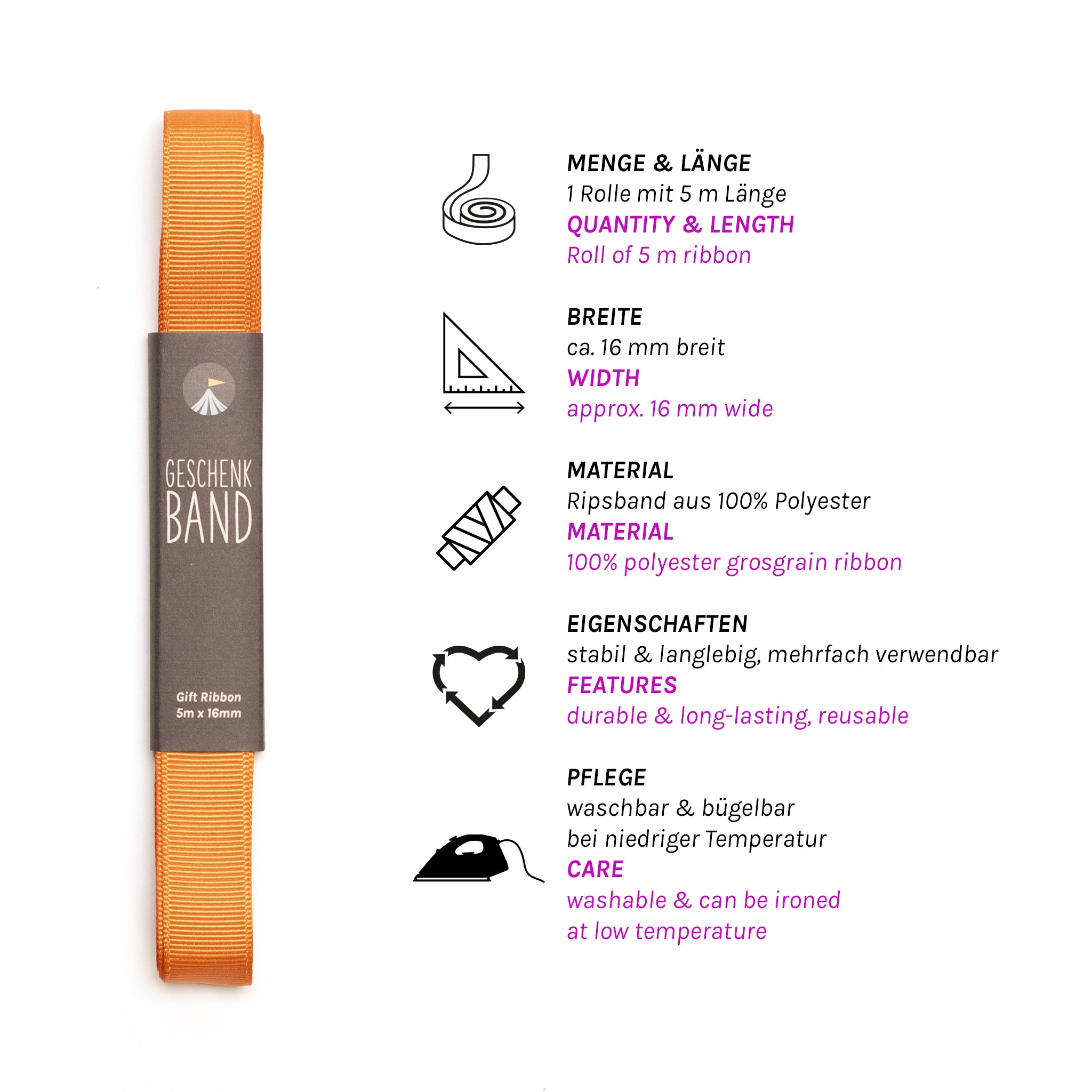 Geschenkband Orange - 16mm x 5m