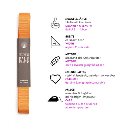 Geschenkband Orange - 16mm x 5m