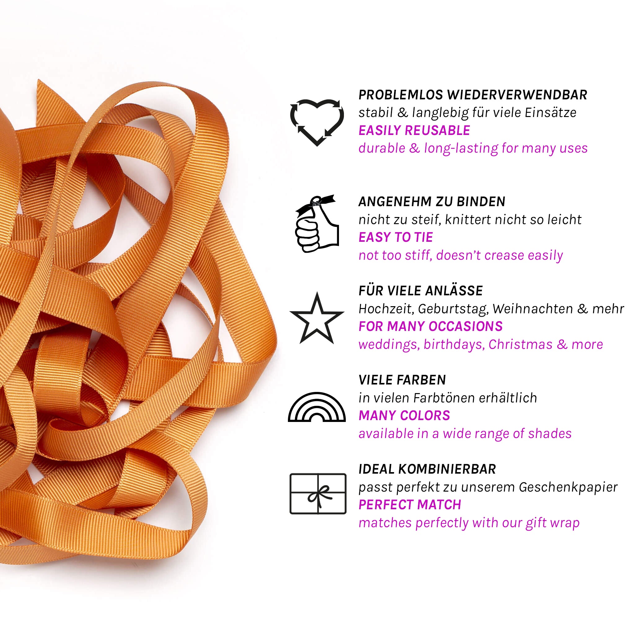 Geschenkband Orange - 16mm x 5m