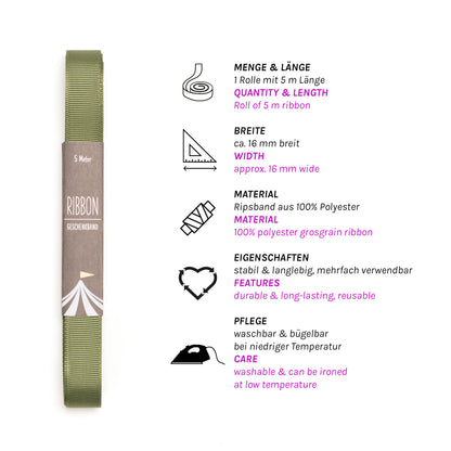 Geschenkband Olivgrün - 16mm x 5m