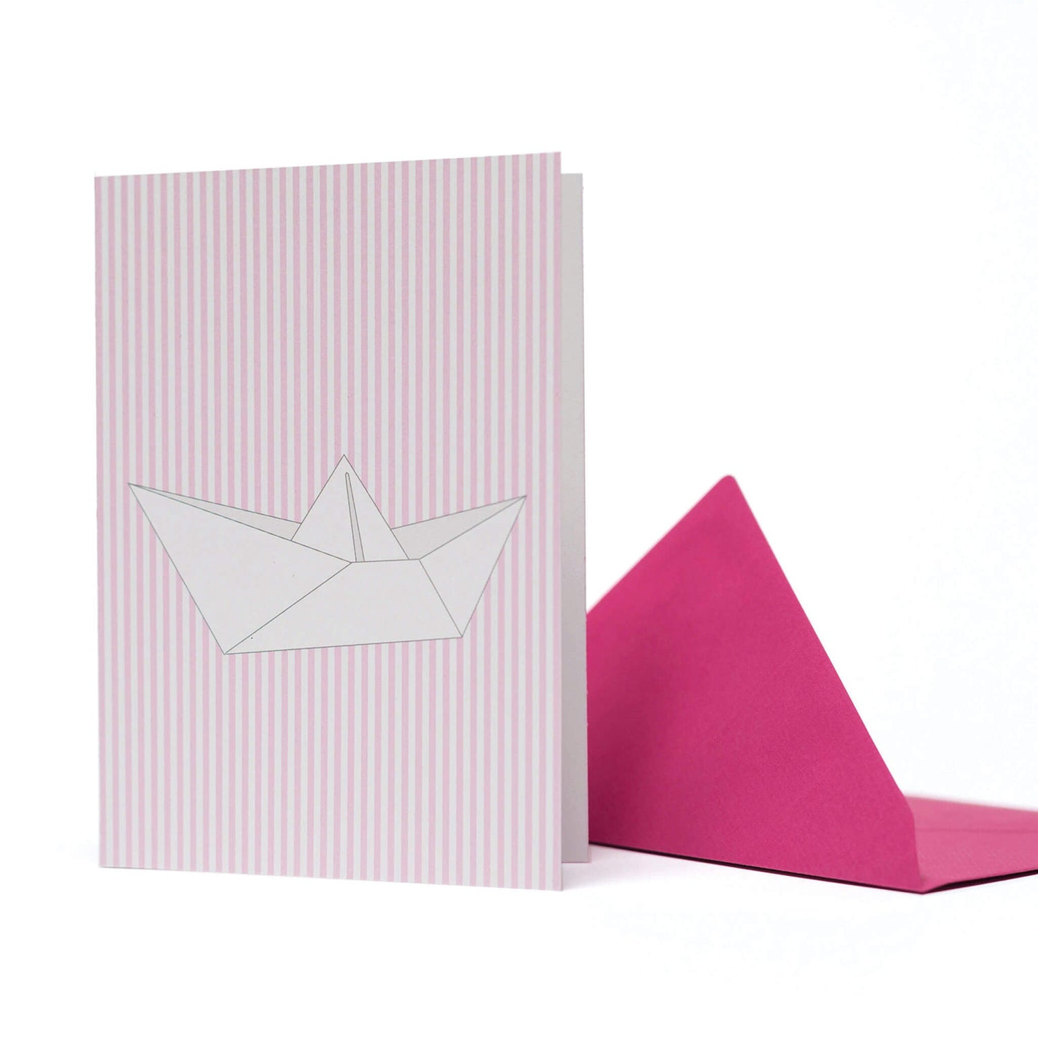BABYKARTE PAPIERBOOT vor Streifen in hellrosa von My Pretty Circus | CS-BOA1618-PI