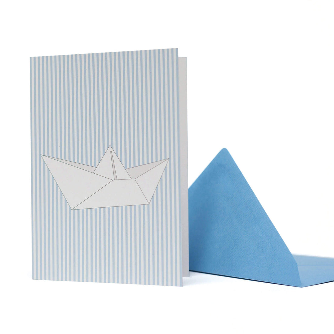 BABYKARTE PAPIERBOOT vor Streifen in hellblau von My Pretty Circus | CS-BOA1619-BL