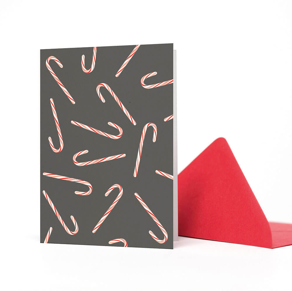 WEIHNACHTSKARTE mit Zuckerstangen Muster in dunkelgrau ohne Text von My Pretty Circus | CS-CAN1702-DG