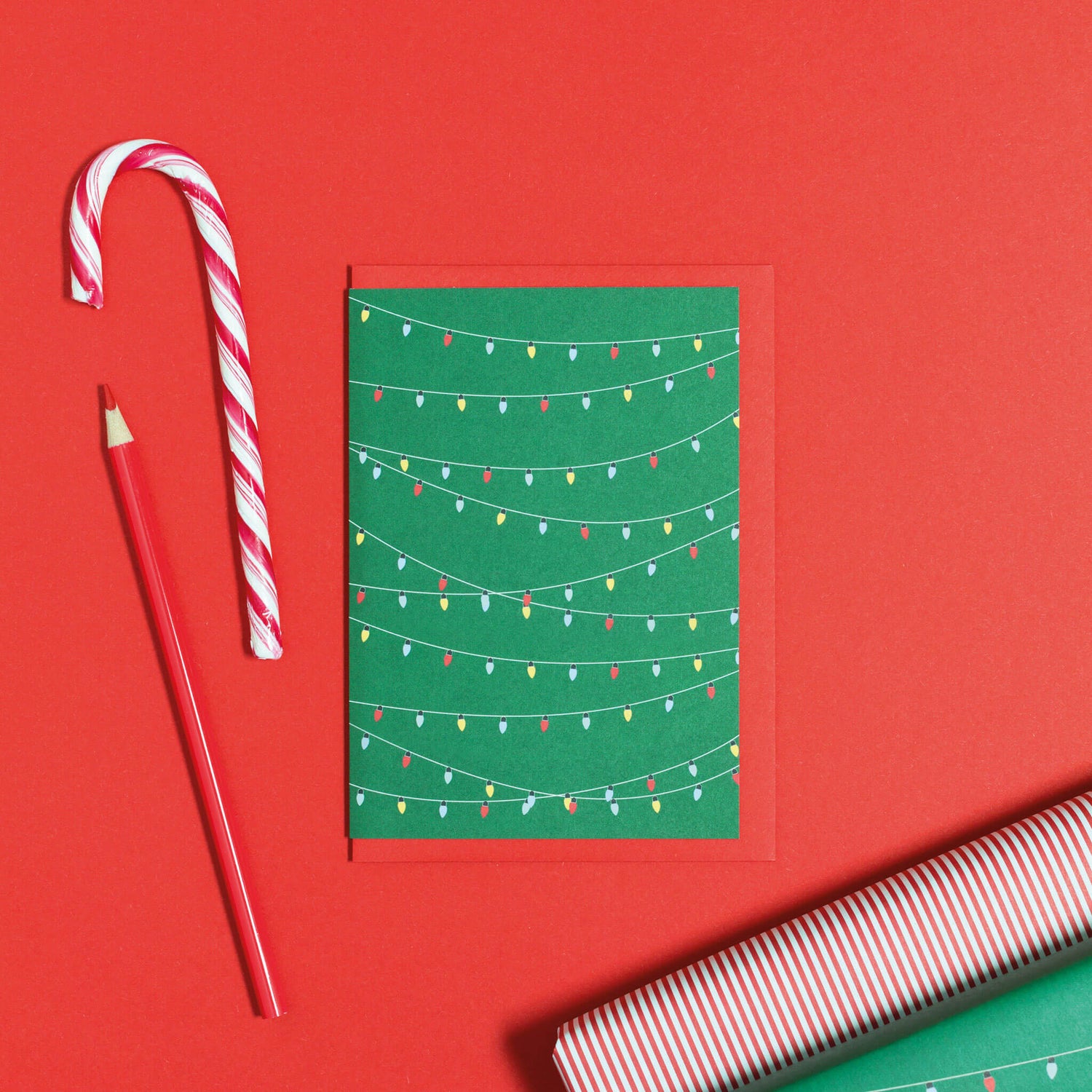 WEIHNACHTSKARTE LICHTERKETTEN GRÜN ohne Text  von My Pretty Circus | CS-LIG1706-GR