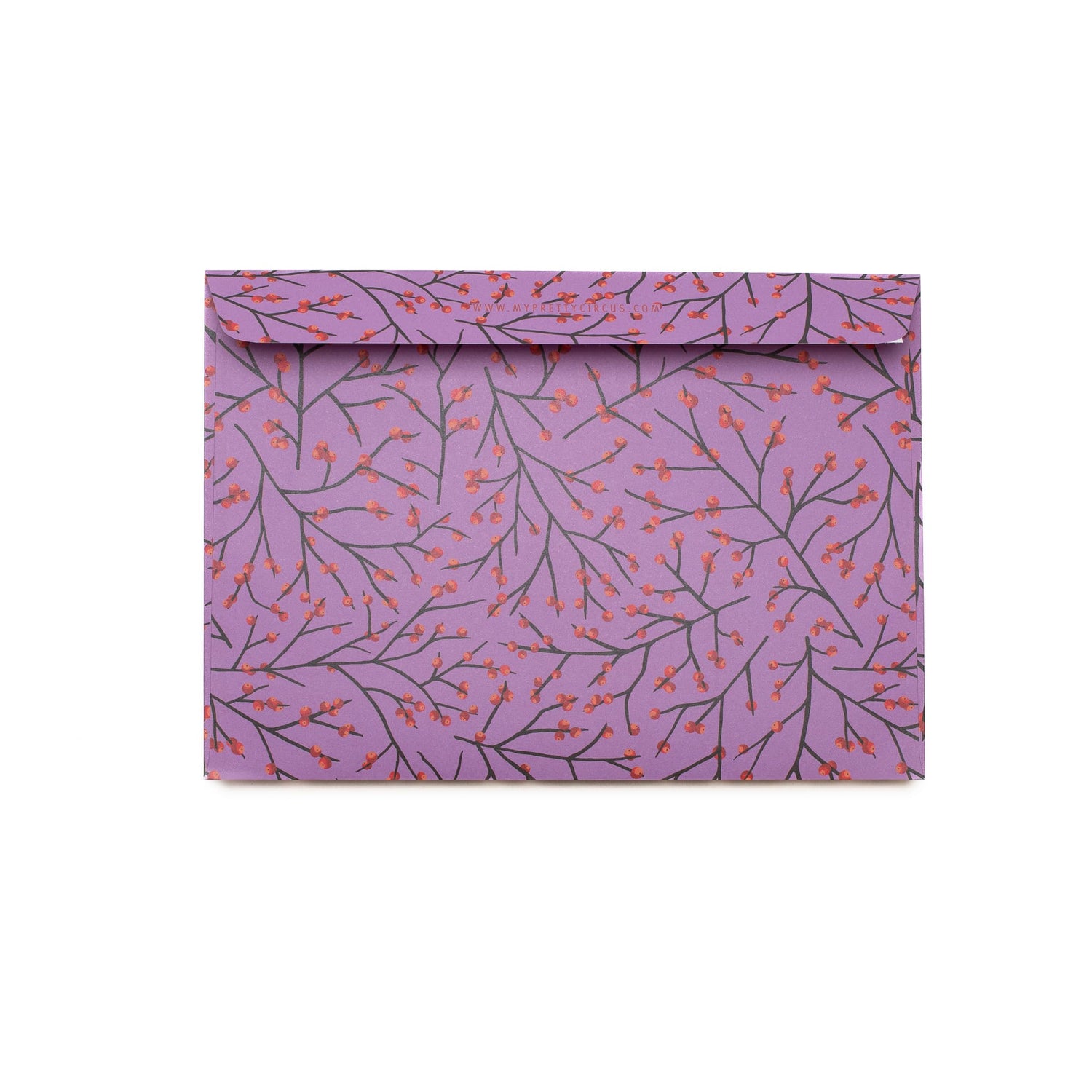 Briefumschläge Ilex lila - Briefumschläge mit Stechpalmenmuster für Weihachtsgrüße, Set aus 8 lila Kuverts in C5 mit selbstklebender Klappe und Adressetiketten zum Beschriften-EN-ILE2307-PU | My Pretty Circus