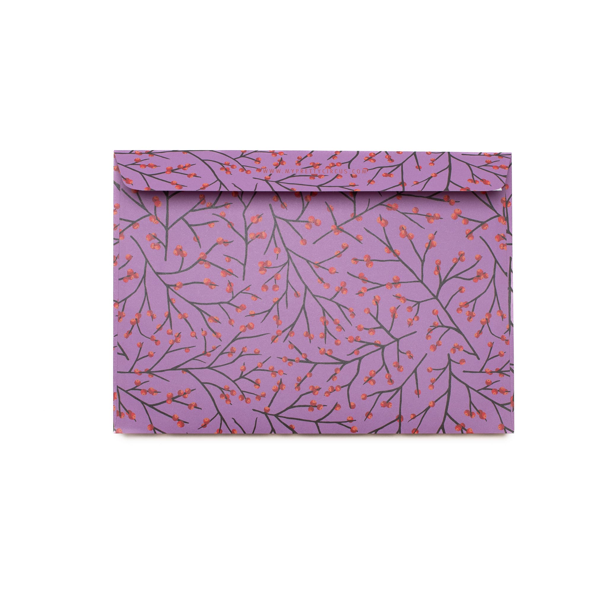 Briefumschläge Ilex lila - Briefumschläge mit Stechpalmenmuster für Weihachtsgrüße, Set aus 8 lila Kuverts in C5 mit selbstklebender Klappe und Adressetiketten zum Beschriften-EN-ILE2307-PU | My Pretty Circus