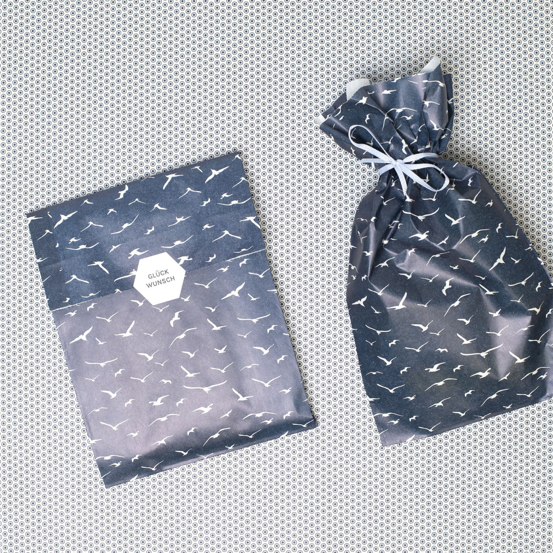Gift bags &quot;Seagulls&quot; - 8 folding bags in 14x24cm