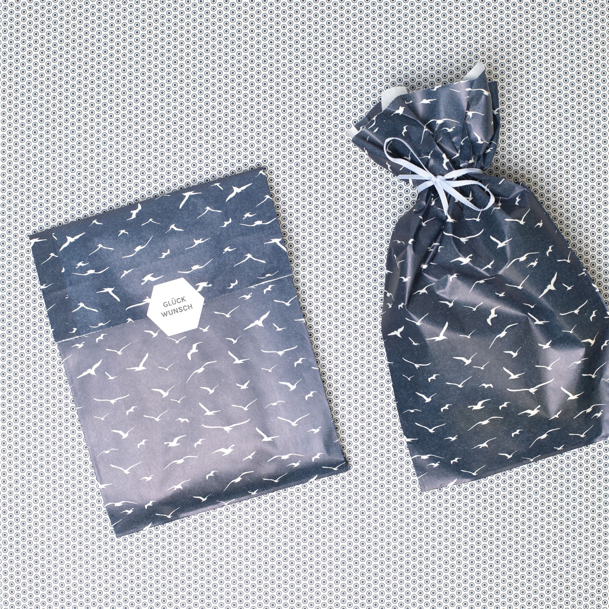 Geschenktüten &quot;Möwen&quot; - 8 Faltenbeutel in 14x24cm