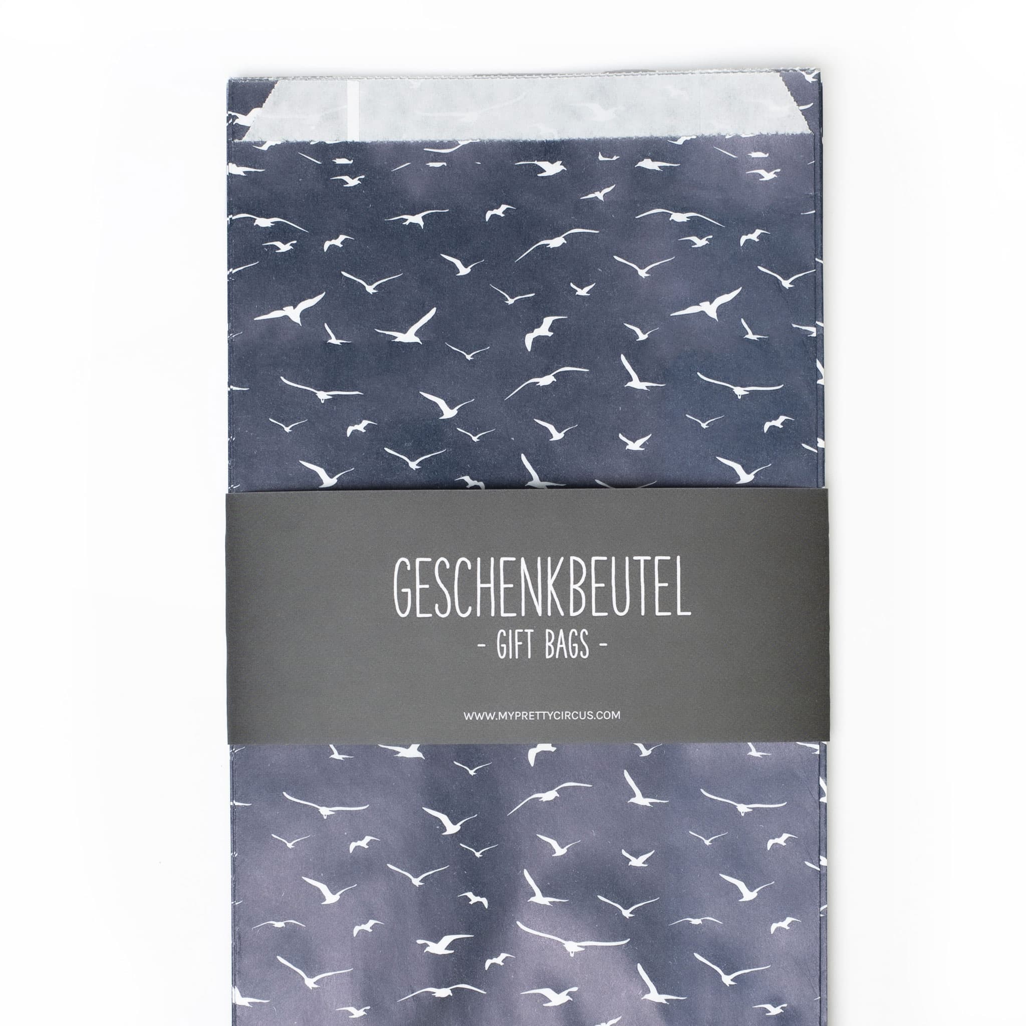 Geschenktüten &quot;Möwen&quot; - 8 Faltenbeutel in 14x24cm