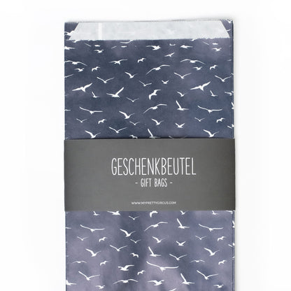 Geschenktüten &quot;Möwen&quot; - 8 Faltenbeutel in 14x24cm