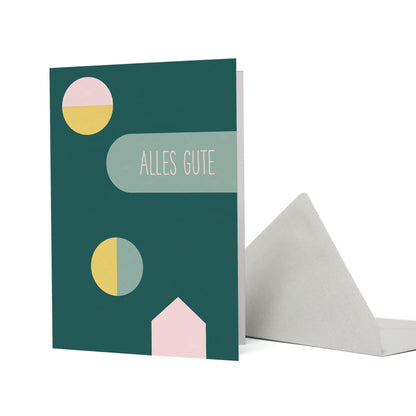 GLÜCKWUNSCHKARTE &quot;ALLES GUTE&quot; mit geometrischen Retro-Formen in petrol von My Pretty Circus | GC-ALL1938-BG