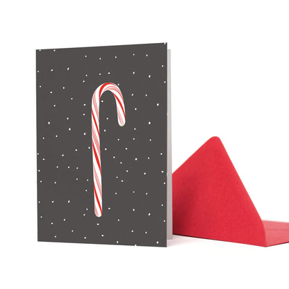 WEIHNACHTSKARTE ZUCKERSTANGE IM SCHNEE - DUNKELGRAU von My Pretty Circus | GC-CAN1701-DG