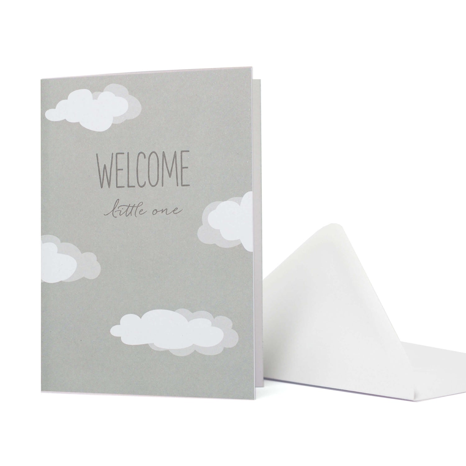 GEBURTSKARTE &quot;WELCOME LITTLE ONE&quot; mit Wolken in grau von My Pretty Circus | GC-CLO2203-LG