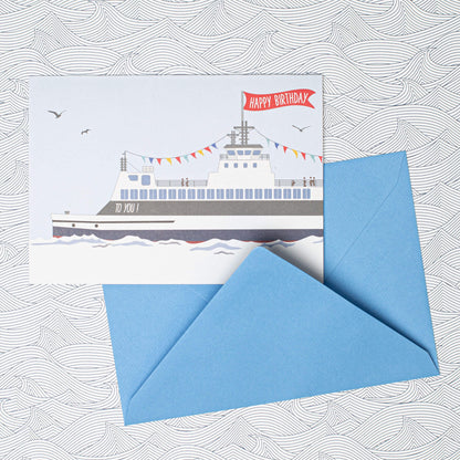 GEBURTSTAGSKARTE SCHIFF mit Wimpeln &quot;HAPPY BIRTHDAY&quot; von My Pretty Circus | GC-FER2202-LB
