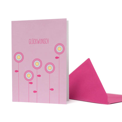 GLÜCKWUNSCHKARTE BLUMEN &quot;GLÜCKWUNSCH&quot; mit abstrakter Blumenwiese in rosa von My Pretty Circus | GC-FLO1615-LP