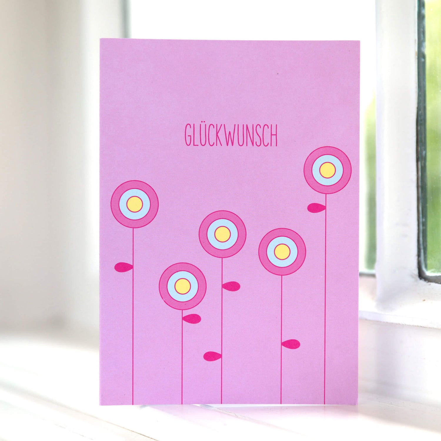 GLÜCKWUNSCHKARTE BLUMEN &quot;GLÜCKWUNSCH&quot; mit abstrakter Blumenwiese in rosa von My Pretty Circus | GC-FLO1615-LP