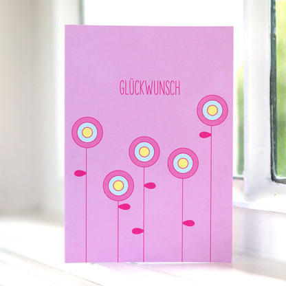 GLÜCKWUNSCHKARTE BLUMEN &quot;GLÜCKWUNSCH&quot; mit abstrakter Blumenwiese in rosa von My Pretty Circus | GC-FLO1615-LP