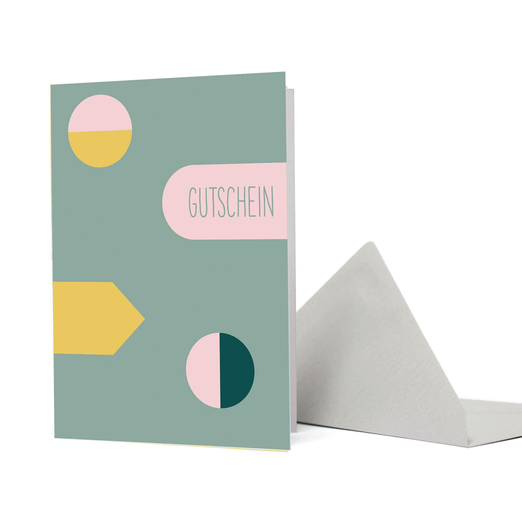 GRUSSKARTE "GUTSCHEIN" mit geometrischen Retro-Formen in rauchmint von My Pretty Circus | GC-GUT1939-SM
