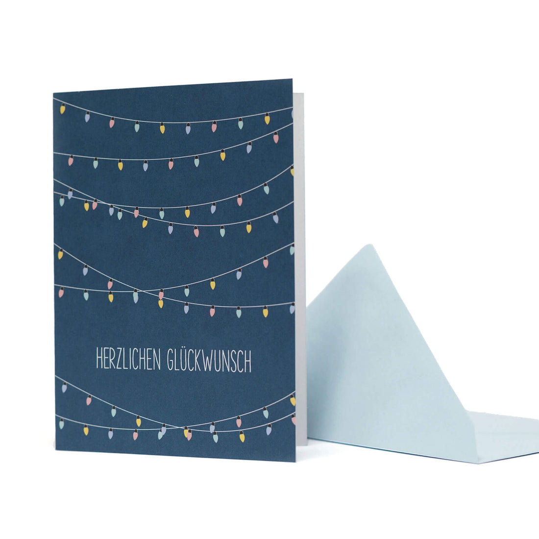 GLÜCKWUNSCHKARTE &quot;HERZLICHEN GLÜCKWUNSCH&quot; mit Lichterkette in blau von My Pretty Circus | GC-LIG1606-PT