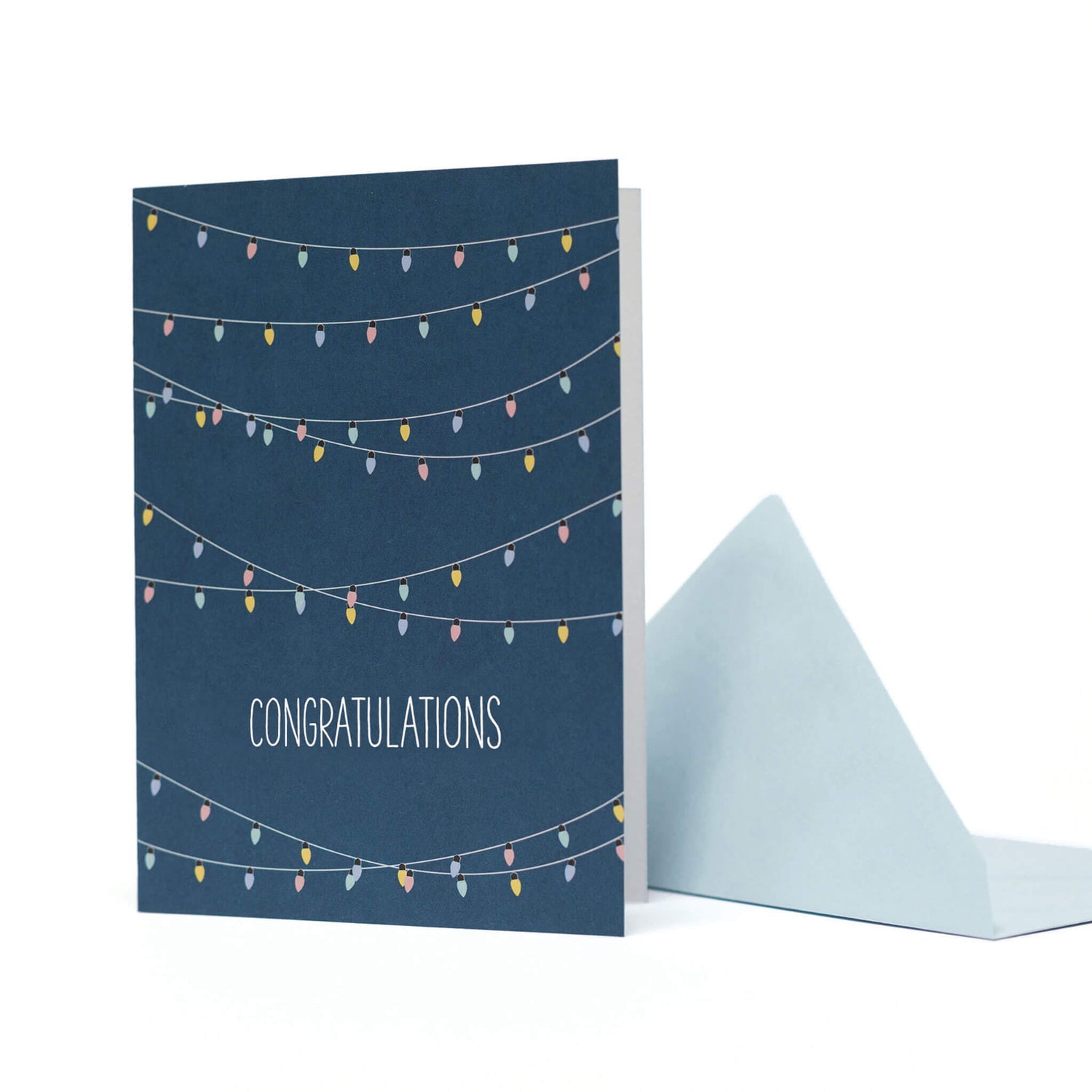 GLÜCKWUNSCHKARTE &quot;CONGRATULATIONS&quot; mit Lichterkette in blau von My Pretty Circus | GC-LIG1701-PT