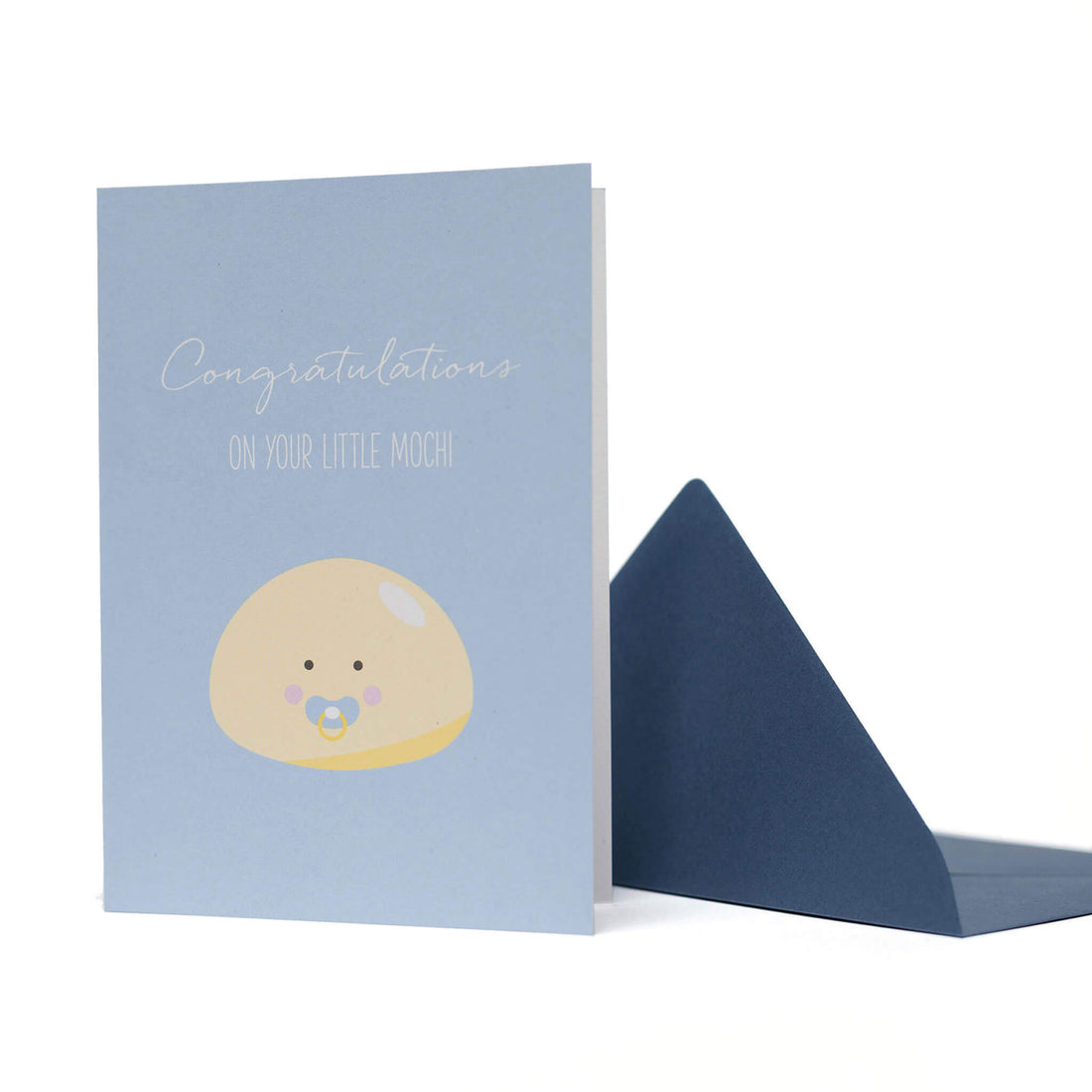 GEBURTSKARTE &quot;CONGRATS ON YOUR LITTLE MOCHI&quot; mit Mochi in hellblau von My Pretty Circus | GC-MOC1620-LB