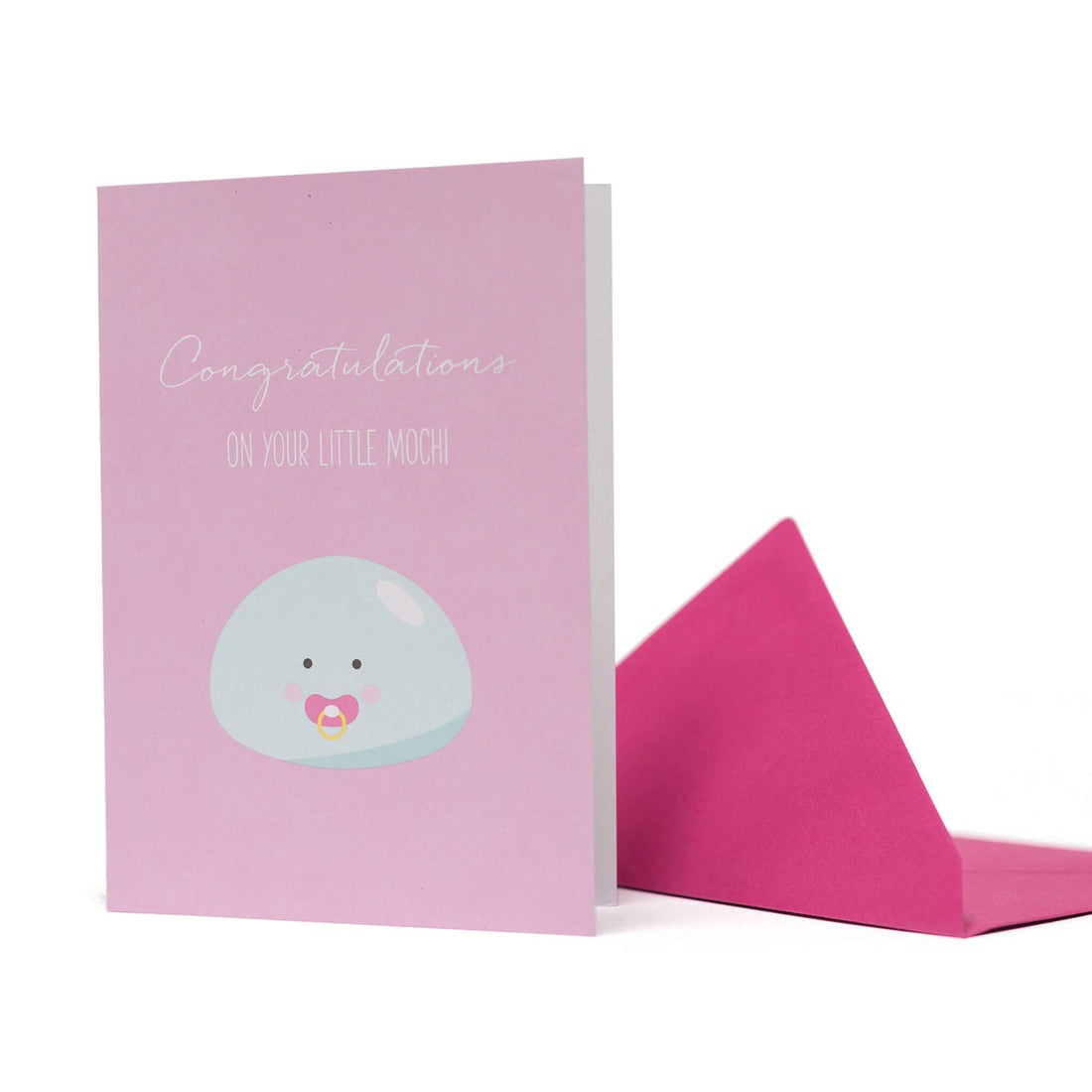 GEBURTSKARTE &quot;CONGRATS ON YOUR LITTLE MOCHI&quot; mit Mochi in rosa von My Pretty Circus | 