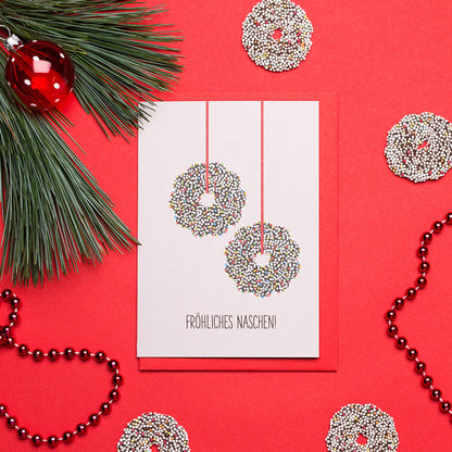 WEIHNACHTSKARTE &quot;FRÖHLICHES NASCHEN&quot; mit Schokokränzen in rosa von My Pretty Circus | GC-NAS2043-LP