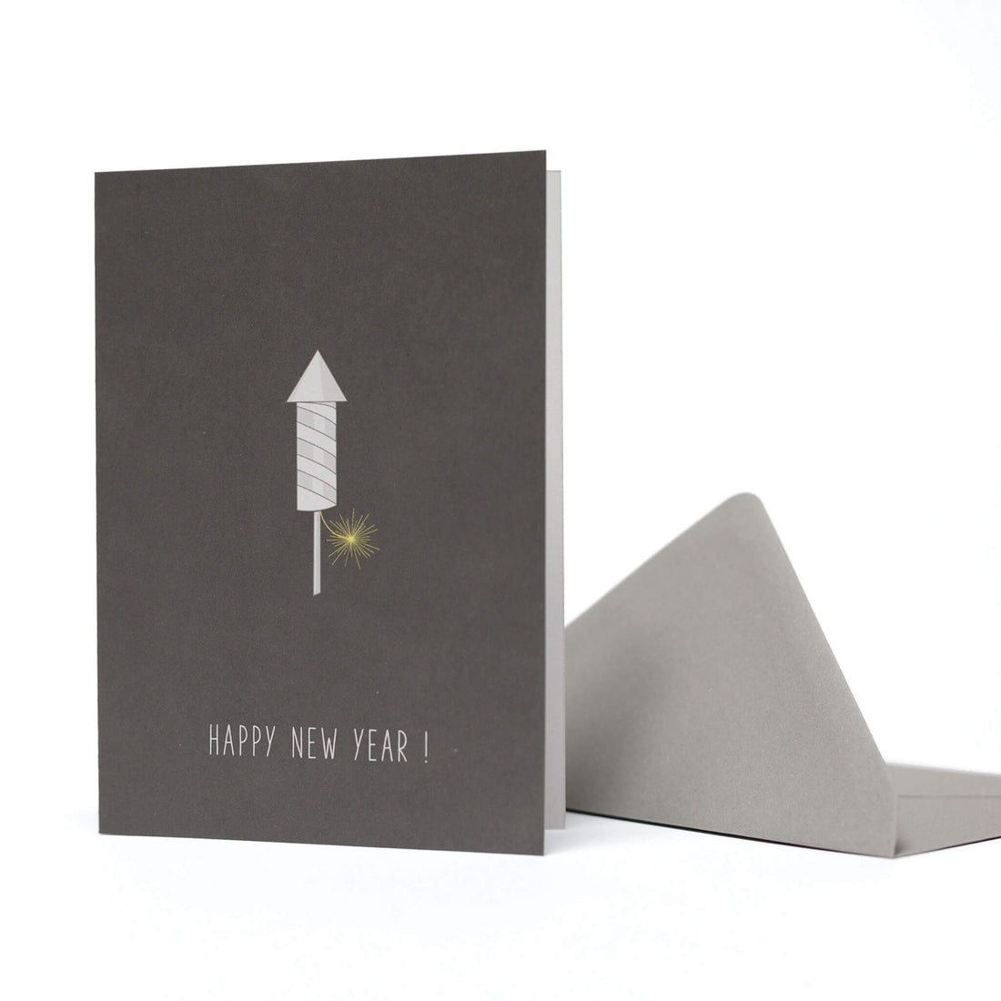 NEUJAHRSKARTE &quot;HAPPY NEW YEAR&quot; mit Rakete in dunkelgrau von My Pretty Circus | GC-ROC1613-DG