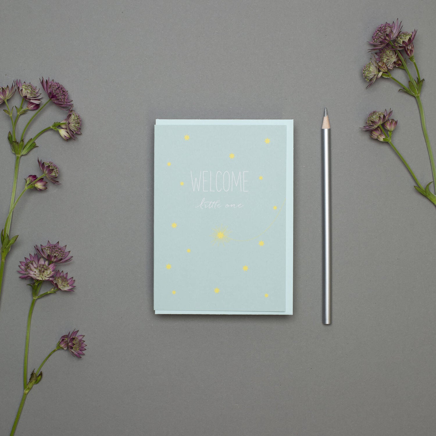 GEBURTSKARTE &quot;WELCOME LITTLE ONE&quot; mit Sternschnuppe in mint von My Pretty Circus | GC-SHO1608-MI