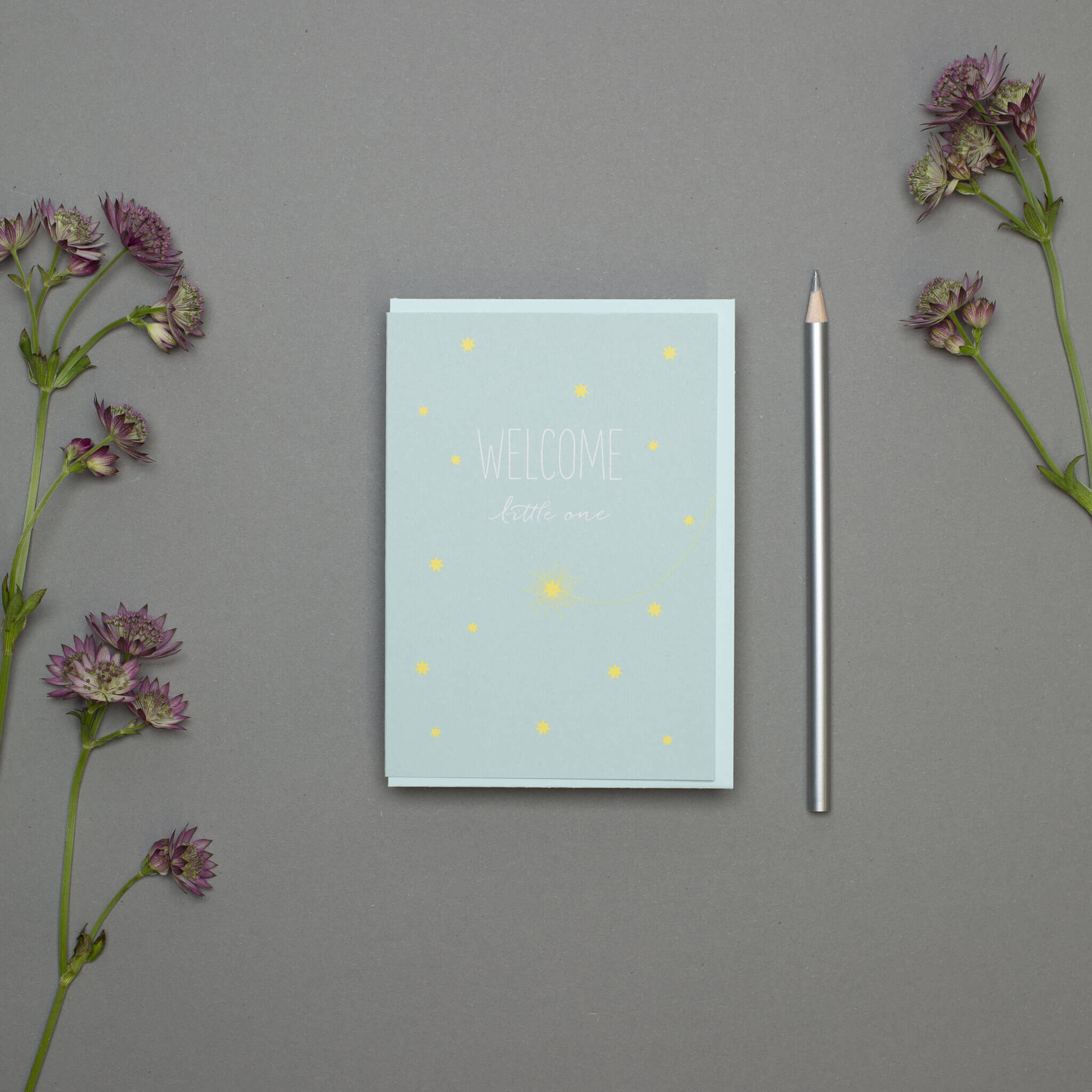 GEBURTSKARTE &quot;WELCOME LITTLE ONE&quot; mit Sternschnuppe in mint von My Pretty Circus | GC-SHO1608-MI