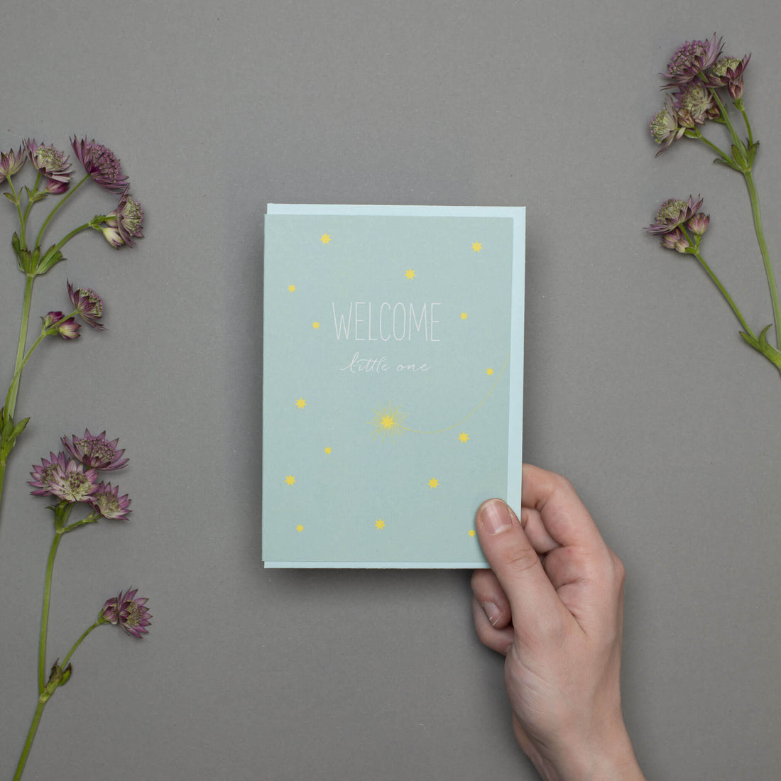 GEBURTSKARTE &quot;WELCOME LITTLE ONE&quot; mit Sternschnuppe in mint von My Pretty Circus | GC-SHO1608-MI