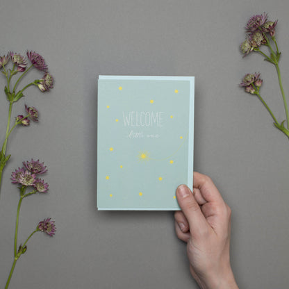 GEBURTSKARTE &quot;WELCOME LITTLE ONE&quot; mit Sternschnuppe in mint von My Pretty Circus | GC-SHO1608-MI