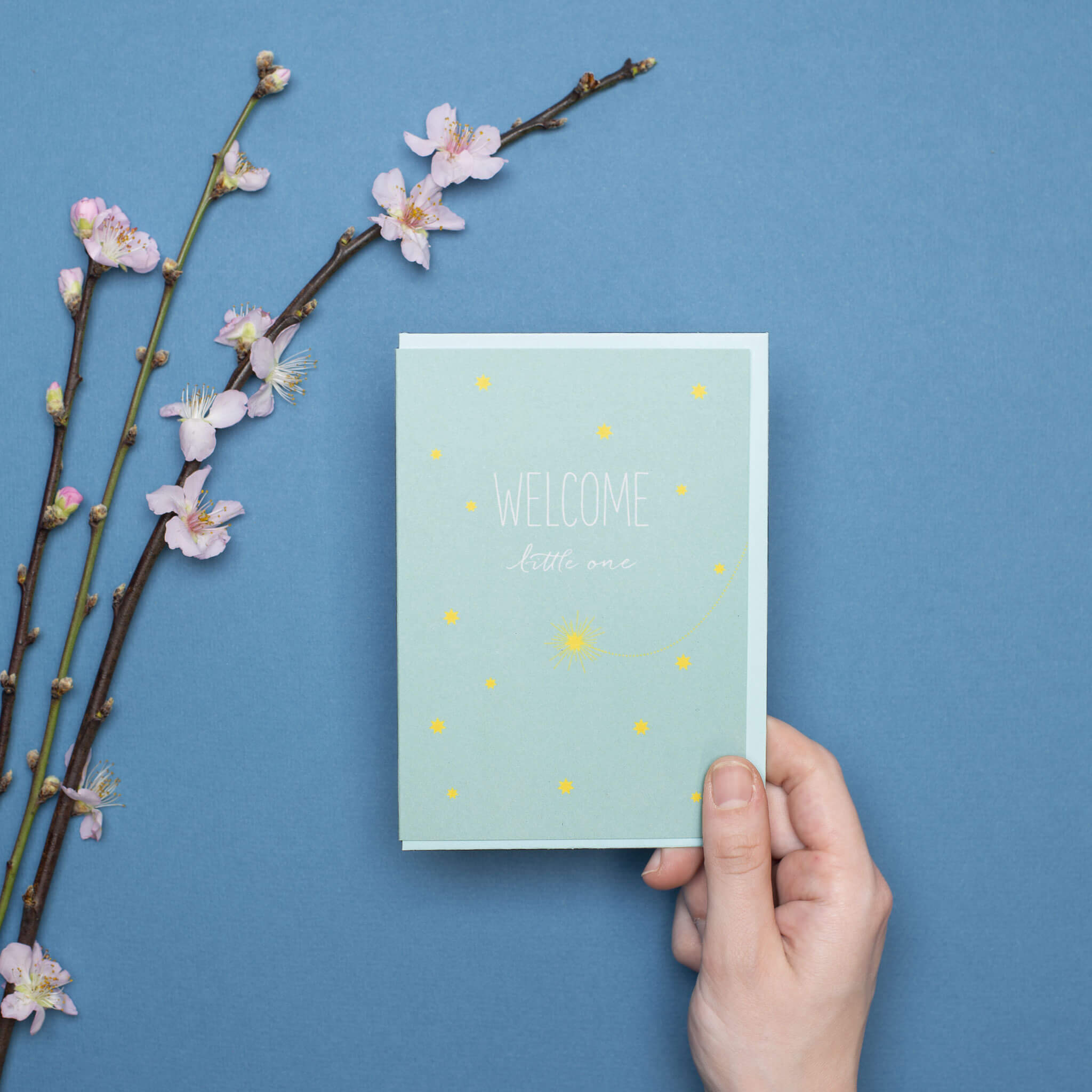 GEBURTSKARTE &quot;WELCOME LITTLE ONE&quot; mit Sternschnuppe in mint von My Pretty Circus | GC-SHO1608-MI