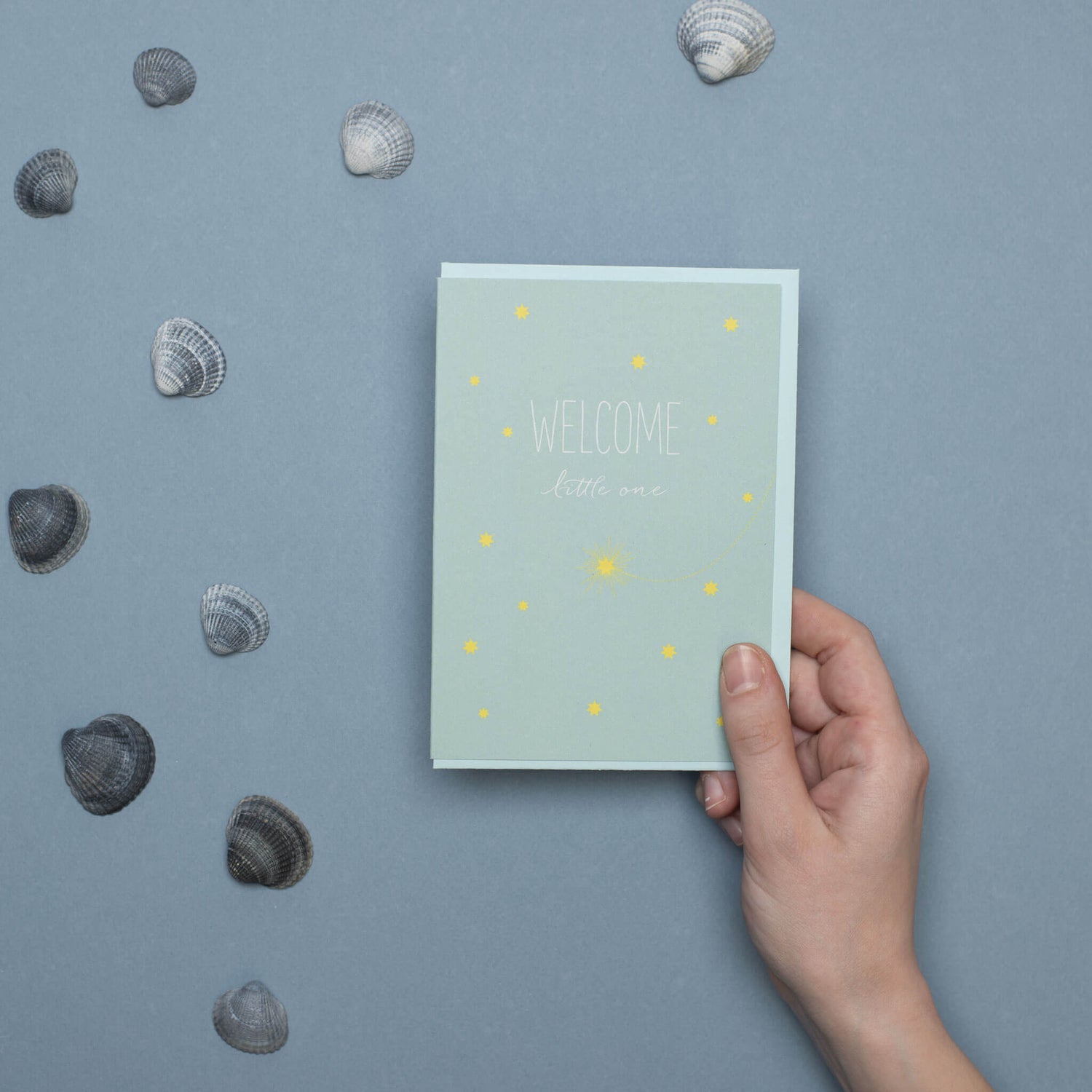 GEBURTSKARTE &quot;WELCOME LITTLE ONE&quot; mit Sternschnuppe in mint von My Pretty Circus | GC-SHO1608-MI