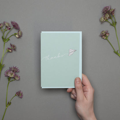 DANKESKARTE &quot;THANKS&quot; mit Papierflieger in mint von My Pretty Circus | GC-THA1618-MI