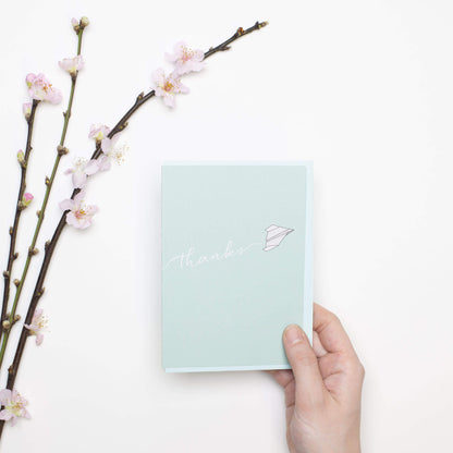DANKESKARTE &quot;THANKS&quot; mit Papierflieger in mint von My Pretty Circus | GC-THA1618-MI