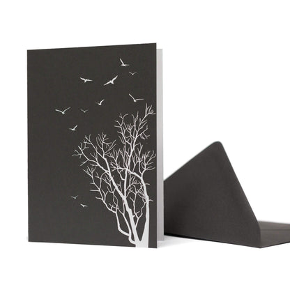 TRAUERKARTE WINTERBAUM ohne Text in schwarz  von My Pretty Circus | GC-WIN1610-BK