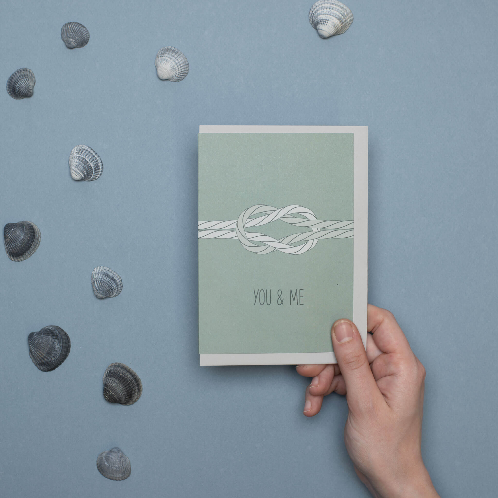 GRUSSKARTE &quot;YOU &amp; ME&quot; mit maritimem Kreuzknoten in rauchmint von My Pretty Circus | GC-YOU1940-SM