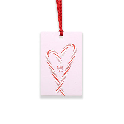 Geschenkanhänger Candy Cane &quot;Merry XMas&quot; - 5er Set mit Zuckerstangen vor rosa und farblich passendem Band - 100% Recyclingpapier von My Pretty Circus | GT-CAN2102-RO