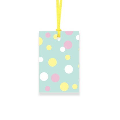 Geschenkanhänger &quot;Konfetti&quot; - 5er Set mit bunten Polkadots vor mint und frablich passendem Band - 100% Recyclingpapier von My Pretty Circus | GT-CON014-MI