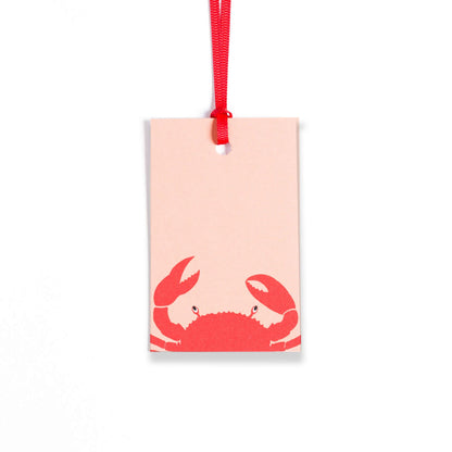 Geschenkanhänger &quot;Krabbe&quot; - 5er Set in rot und korall mit farblich passendem Band - 100% Recyclingpapier von My Pretty Circus | GT-CRA19-RE