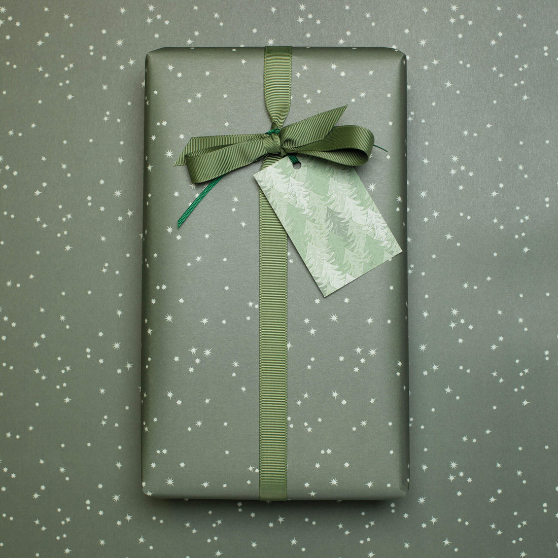 Geschenkanhänger &quot;Wald&quot; - 5er Set mit grünem Tannenwald und farblich passendem Band - 100% Recyclingpapier von My Pretty Circus | GT-FOR2103-GR