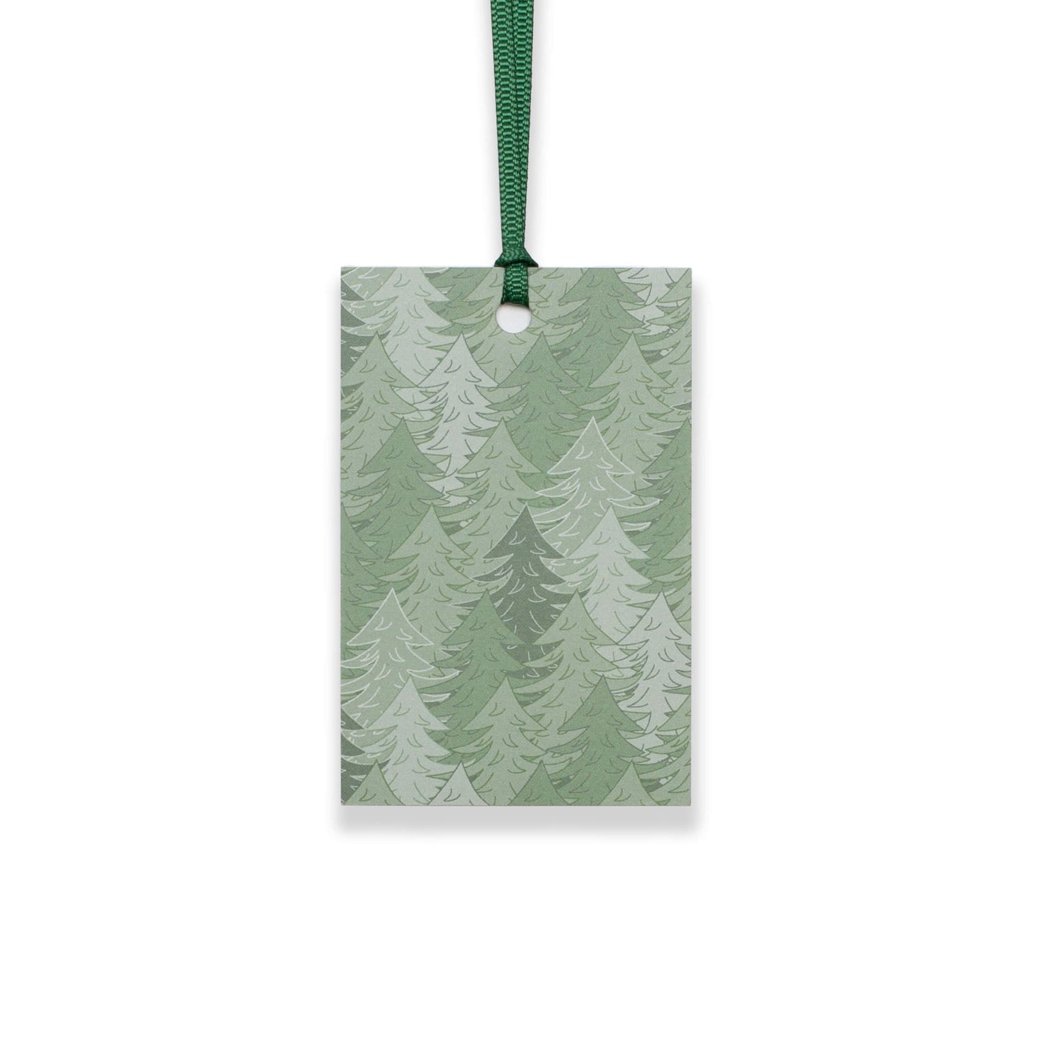 Geschenkanhänger &quot;Wald&quot; - 5er Set mit grünem Tannenwald und farblich passendem Band - 100% Recyclingpapier von My Pretty Circus | GT-FOR2103-GR